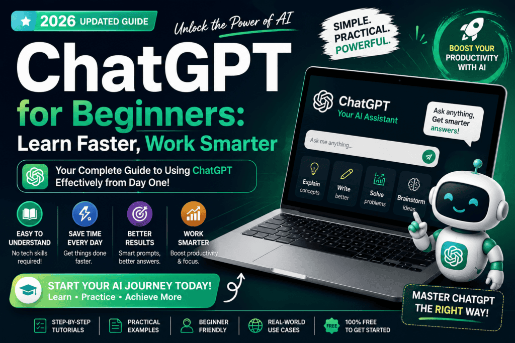 ChatGPT Complete Guide for Beginners (2026): How to Use ChatGPT Like a Pro 2 ChatGPT for Beginners Learn Faster Work Smarter